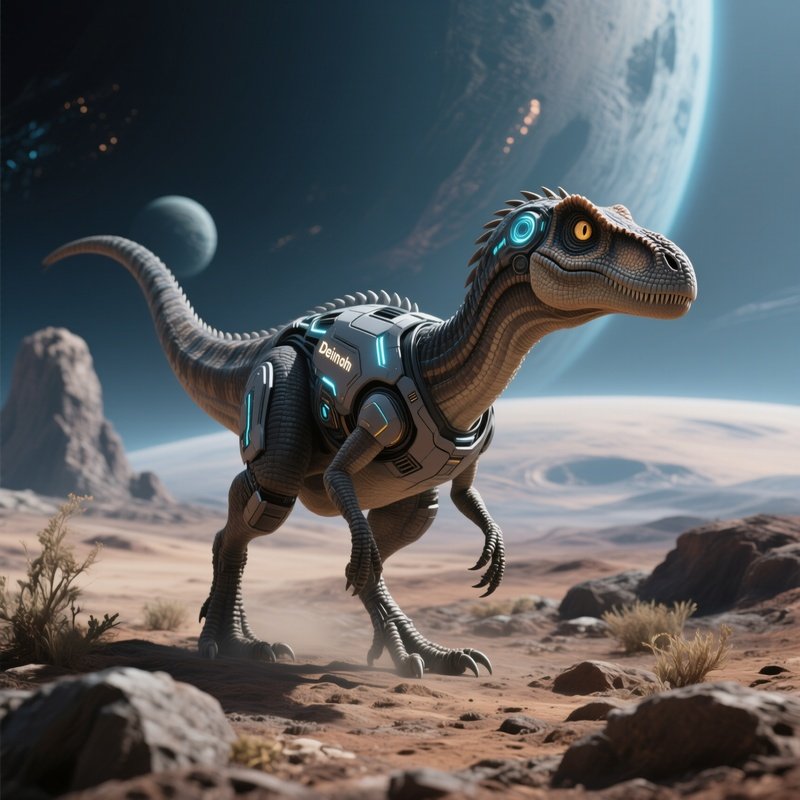 A Fictional Scenario Where A Deinonychus Dinosaurier Is In An Alien World