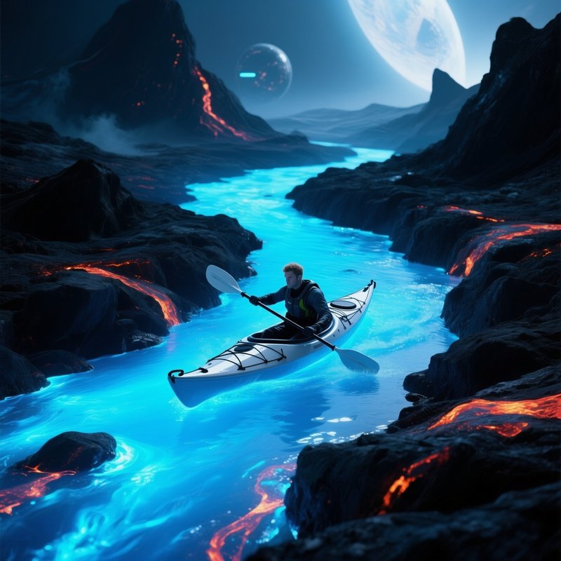 A Fictitious Kayaker Battling A Raging Lava River Science Fiction