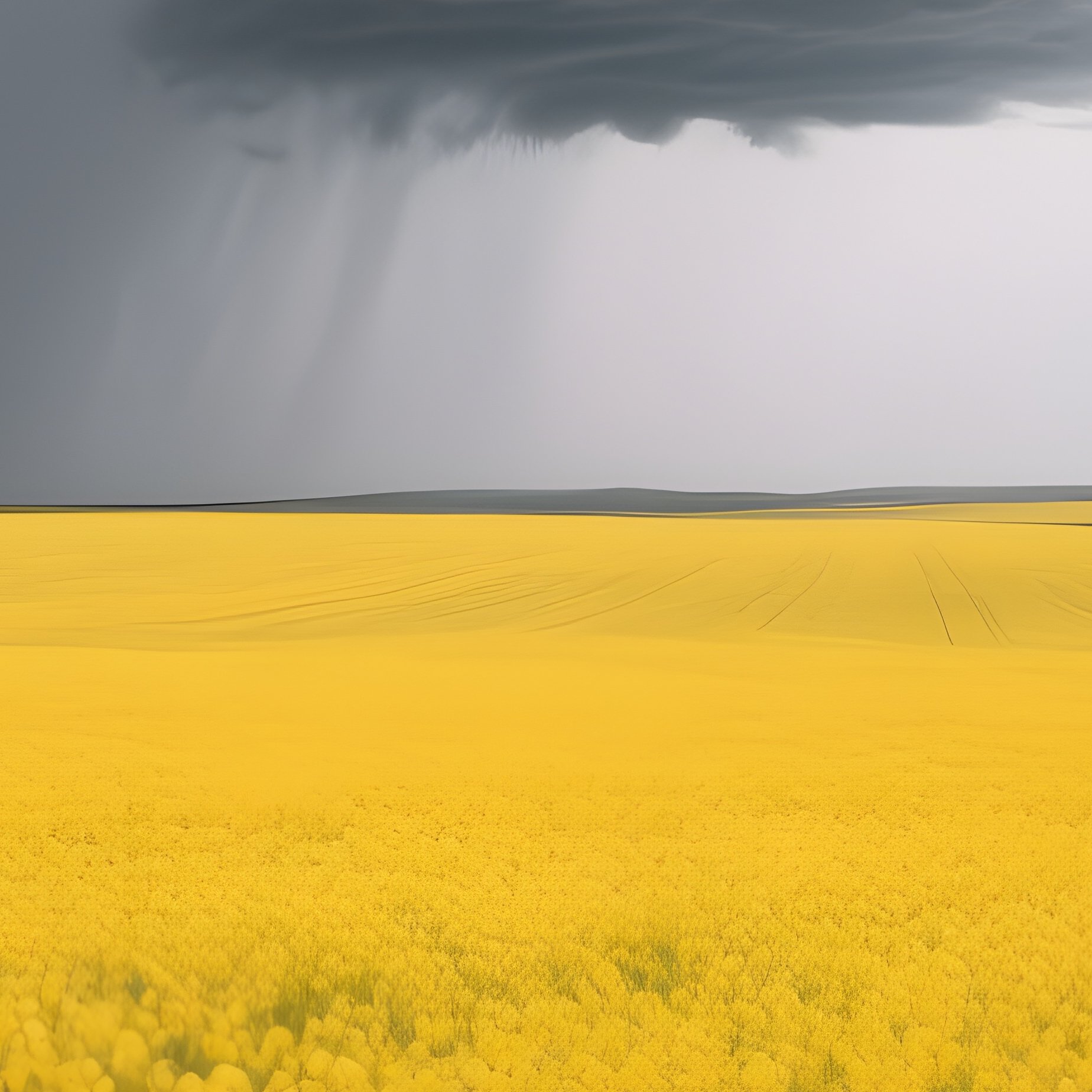 A Field Of Blooming Canola Flowers Creating A Sea Of Yellow Against A Stormy Grey Sky - Full Resolution Quality Preview