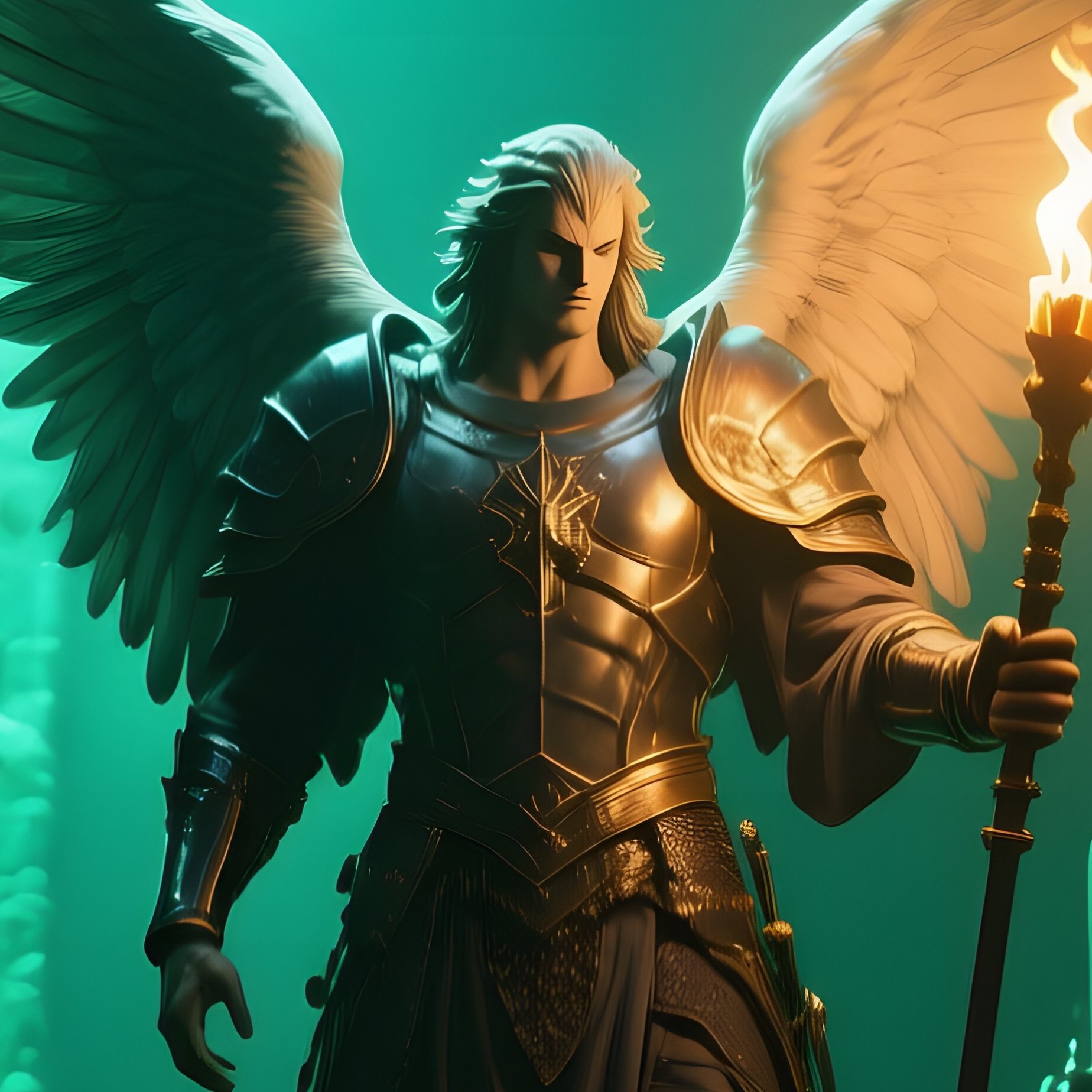 A Fierce Guardian Angel Standing Guard At The Entrance Of An Ancient Crypt Illuminated By - Full Resolution Quality Preview