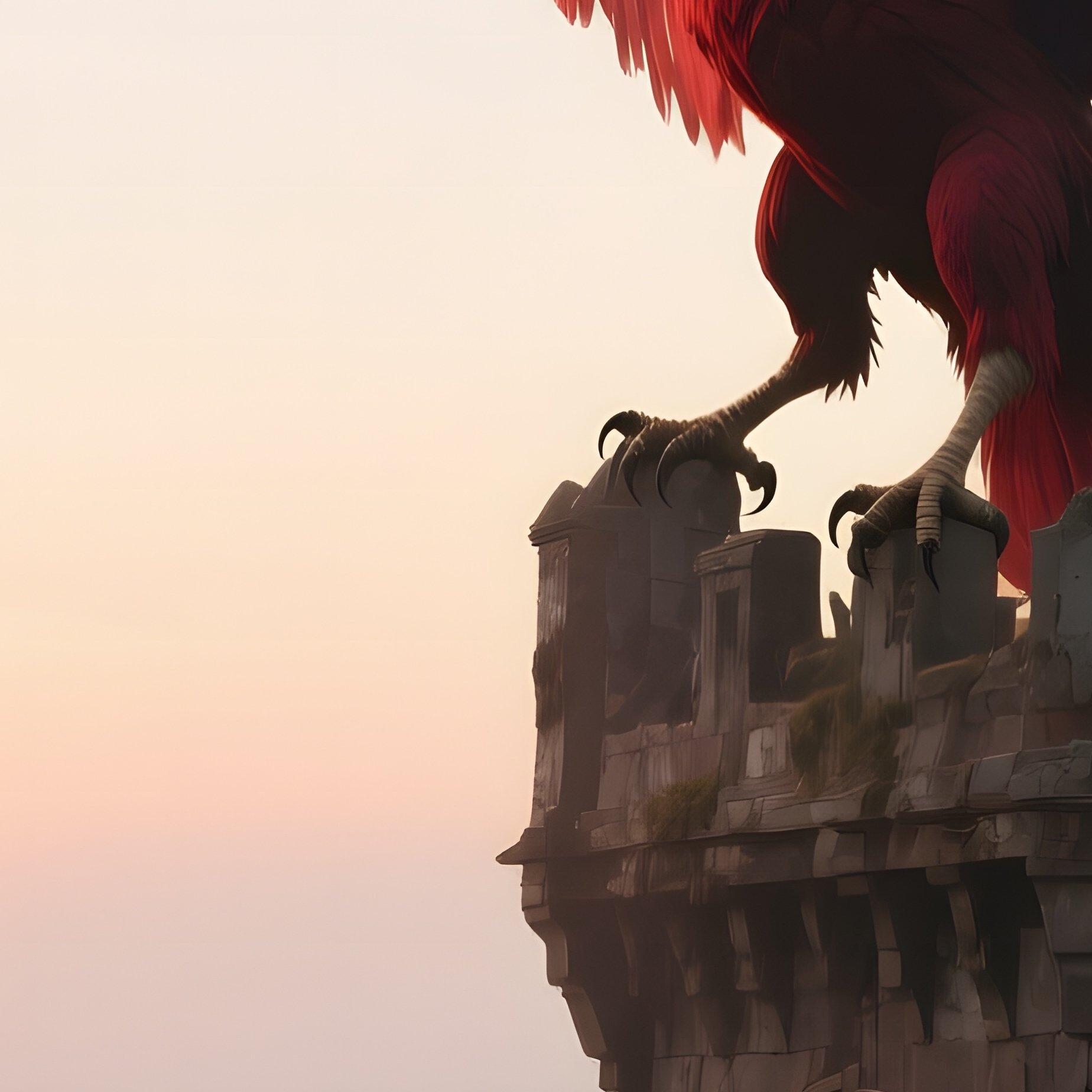 A Fierce Seraph With Crimson Wings Perched Atop A Ruined Watchtower Overlooking A Battlefield - Full Resolution Quality Preview
