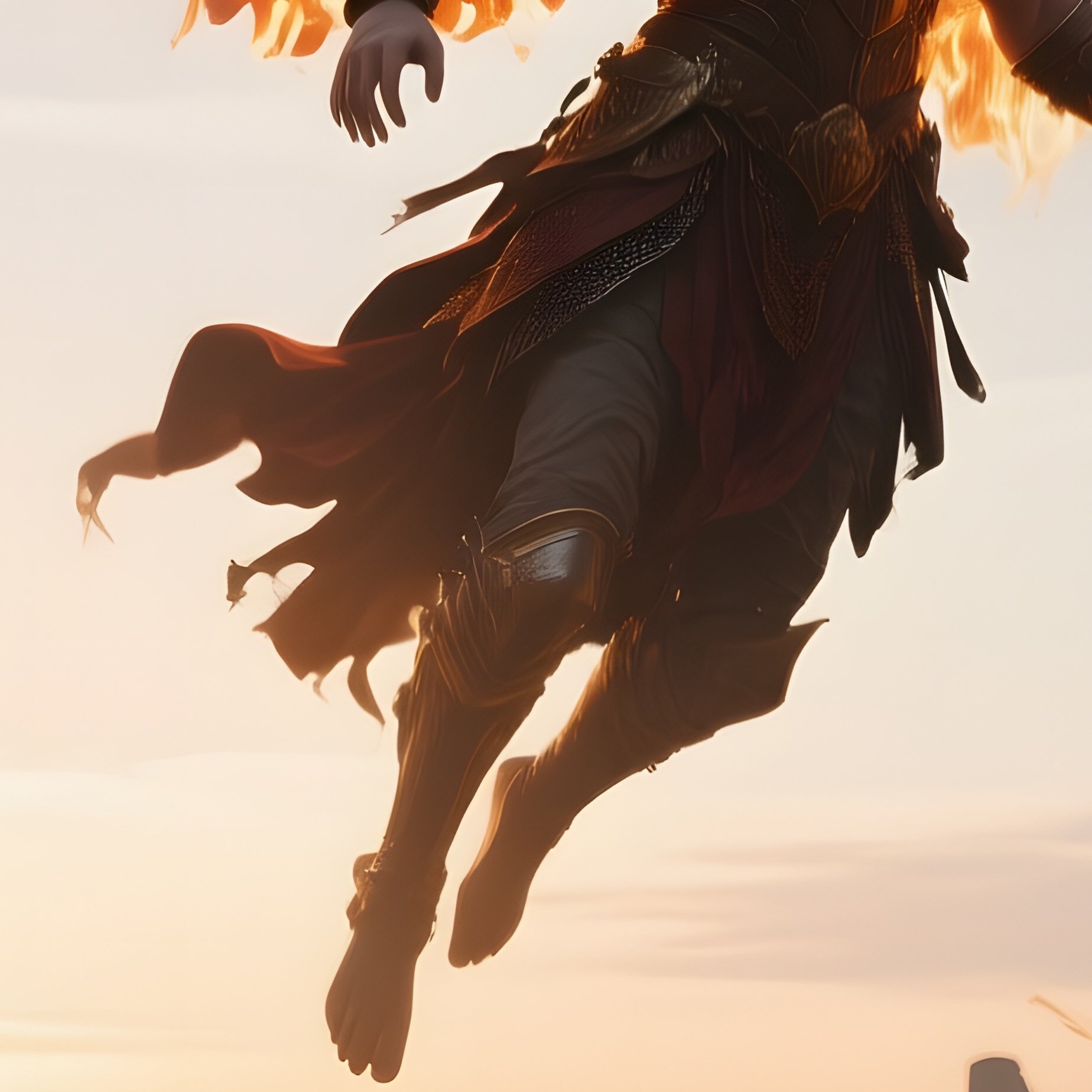 A Fierce Warlike Angel With Flaming Wings Soaring Above A Battlefield Strewn With Ancient Ruins, - Full Resolution Quality Preview