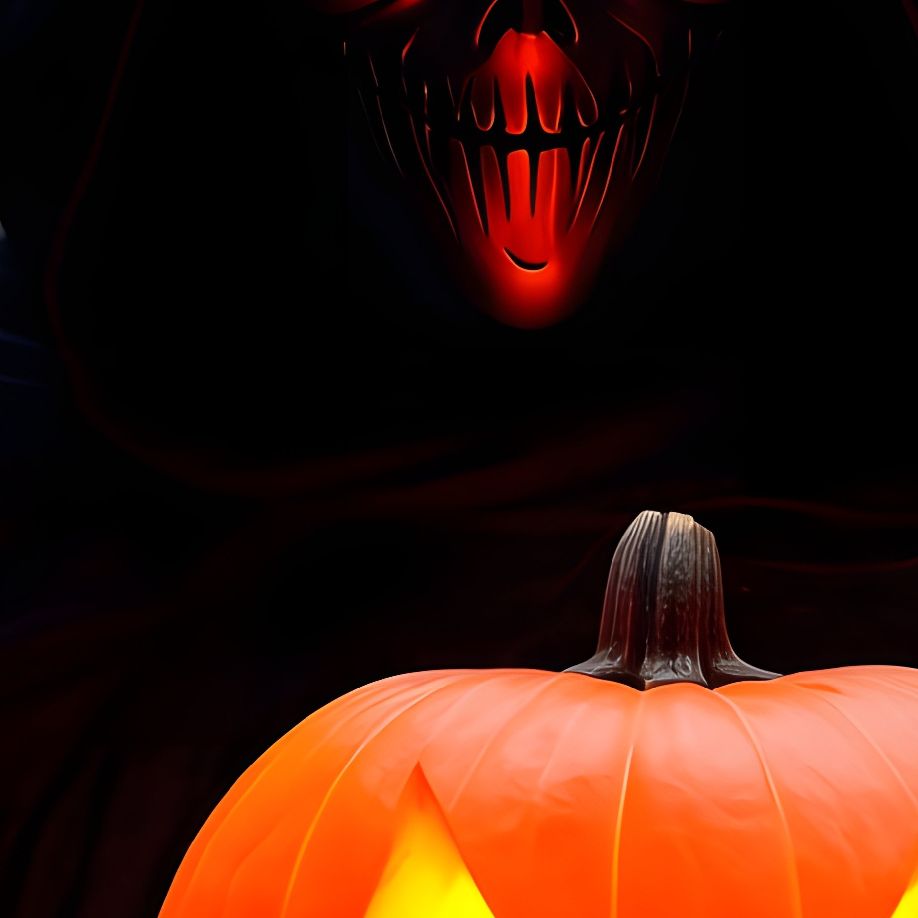 A Figure Dressed As A Grim Reaper Holding A Carved Pumpkin - Full Resolution Quality Preview