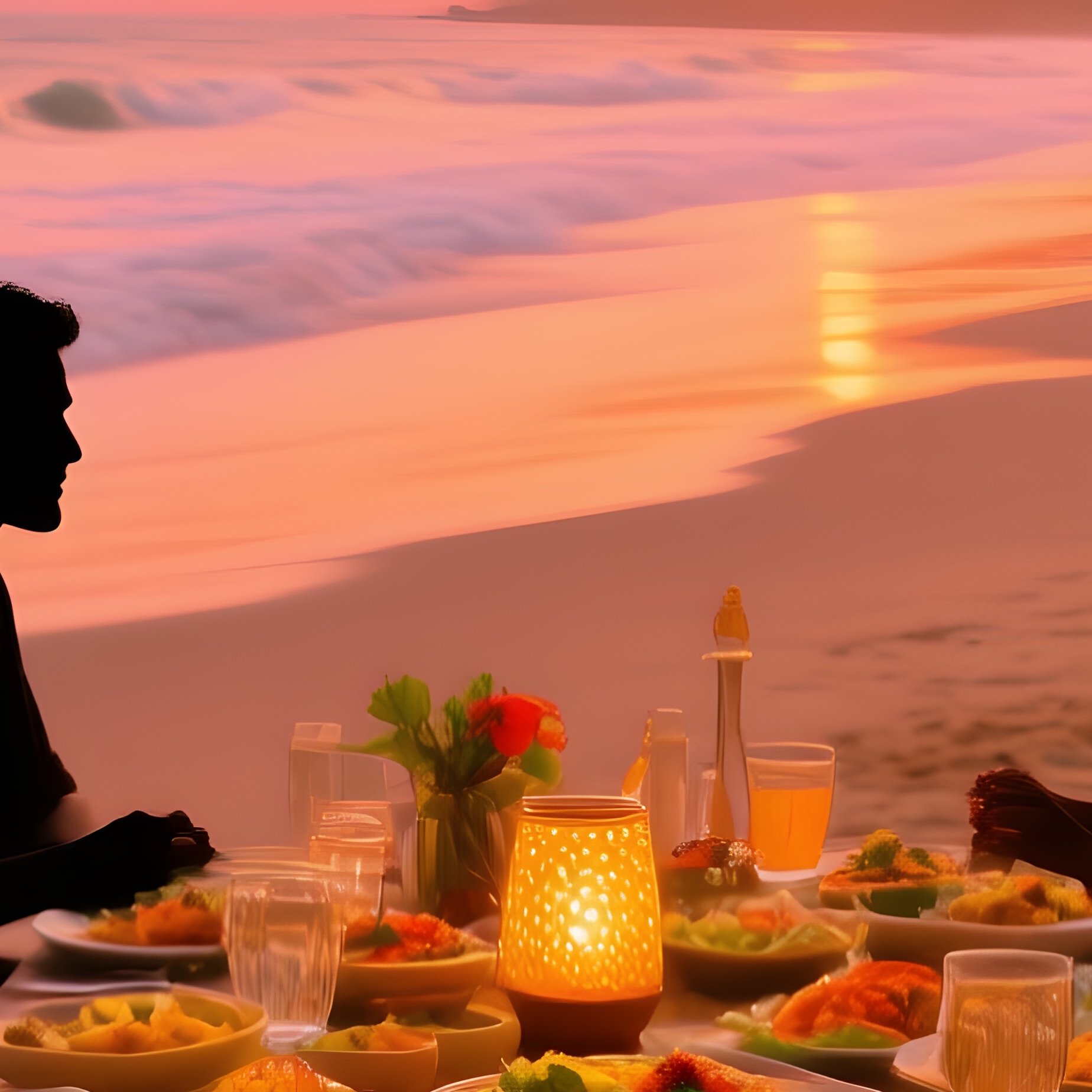 A Final Shot Of A Sunset Dinner On A Goabeach With Various Dishes Spread Out - Full Resolution Quality Preview