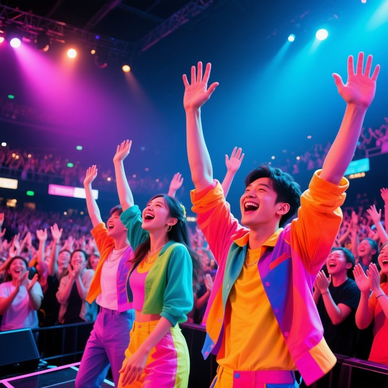 A Finale Scene With Performers Waving To The Cheering Crowd