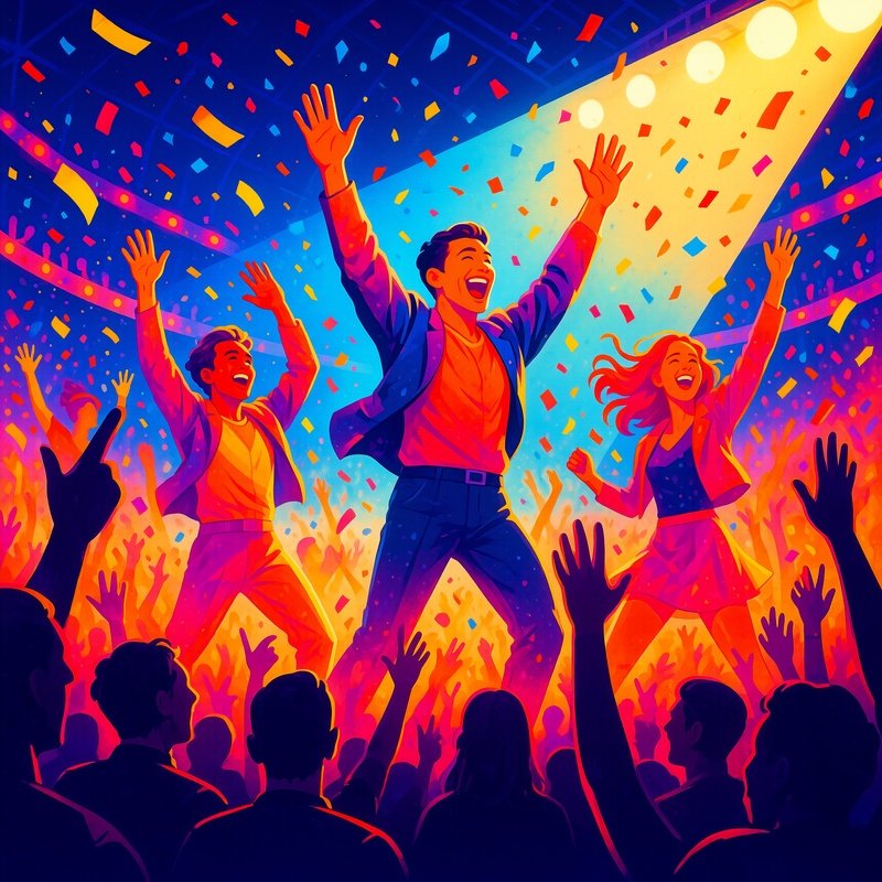 A Finale Scene With Performers Waving To The Cheering Crowd Illustration
