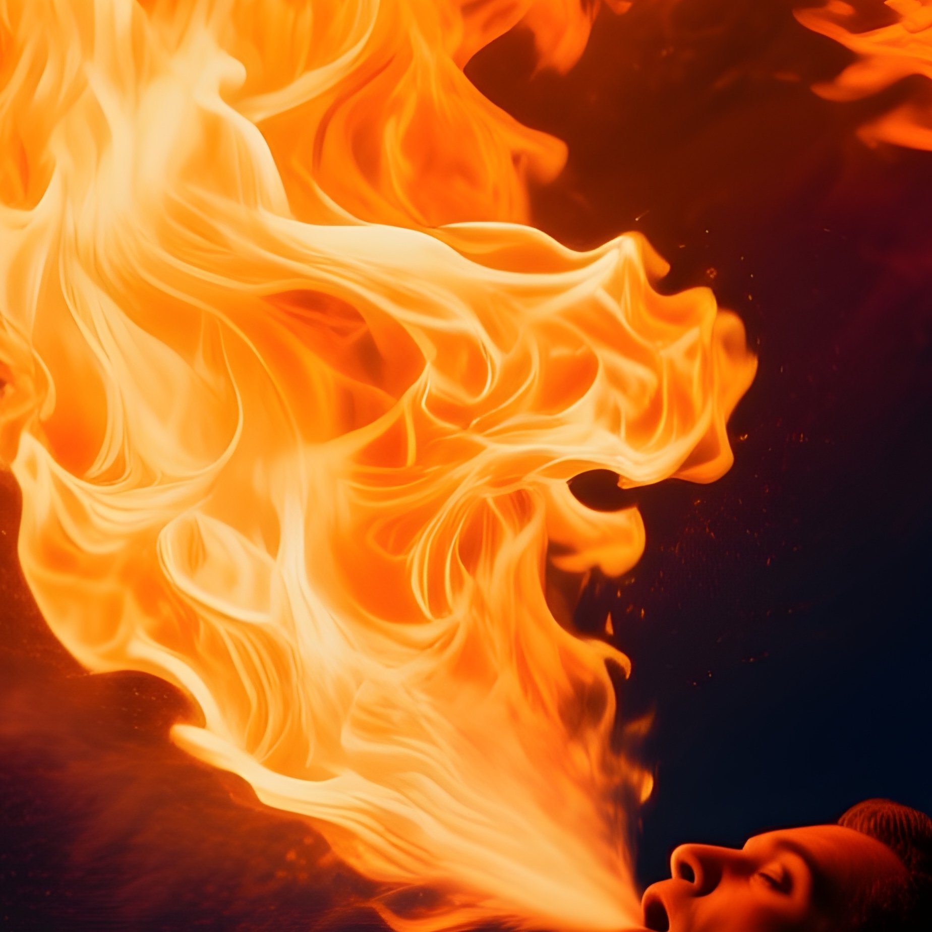 A Fire Performer Breathing Flame At Night - Full Resolution Quality Preview