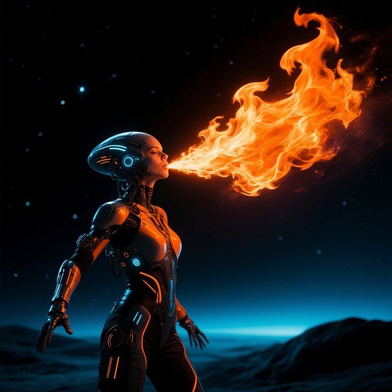 A Fire Performer Breathing Flame Science Fiction