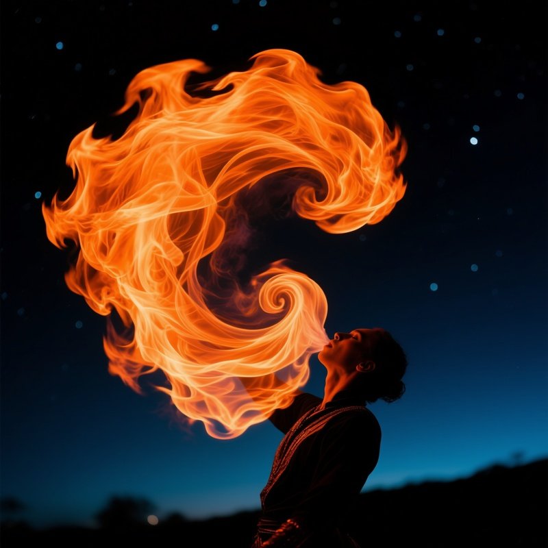 A Fire Performer Breathing Flame Still Life