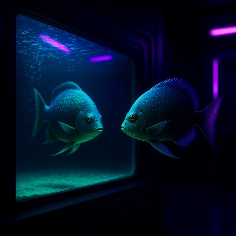 A Fish Approaching Its Reflection On The Aquarium Glass