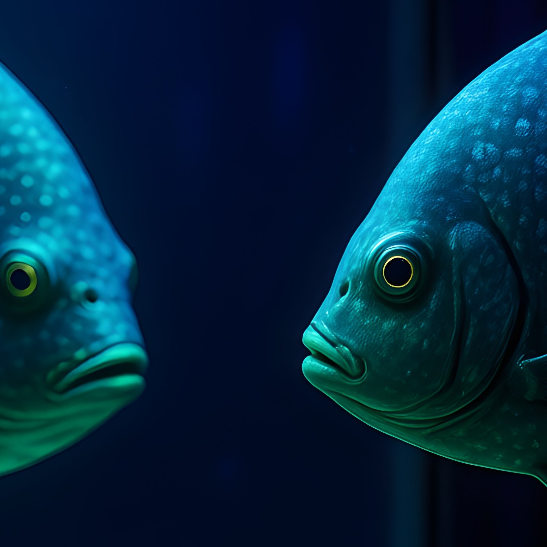 A Fish Approaching Its Reflection On The Aquarium Glass - Full Resolution Quality Preview