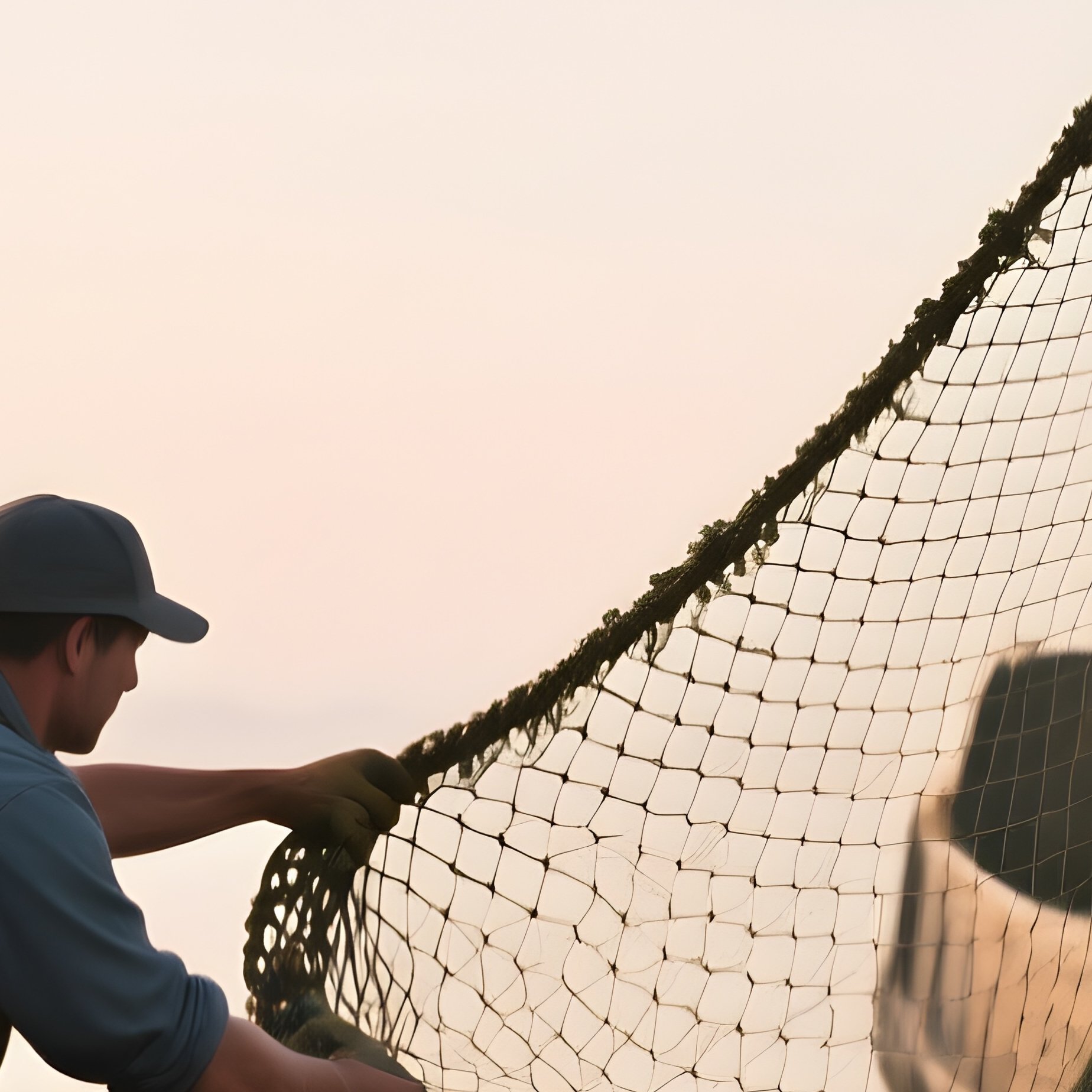A Fishing Trawler Hauling Nets Aboard During Early Morning Light - Full Resolution Quality Preview