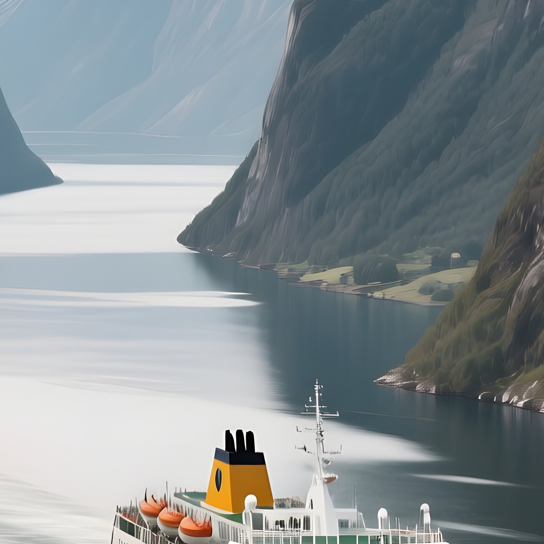 A Fjord Ferry Gliding Between Steep Mountain Walls - Full Resolution Quality Preview