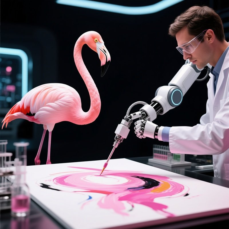 A Flamingo Painting Abstraction With Beak