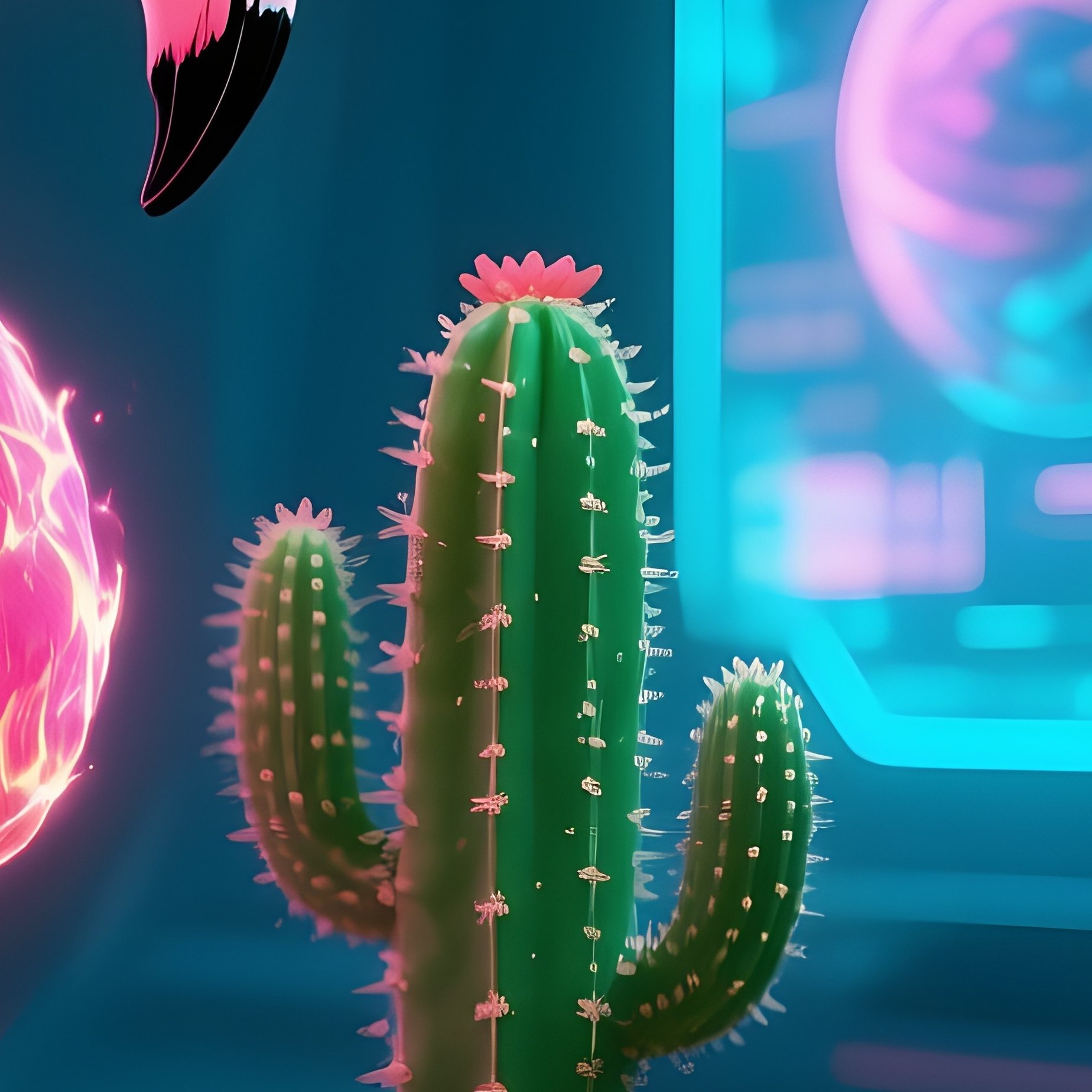 A Flamingo Playing Chess Against A Cactus Science Fiction - Full Resolution Quality Preview