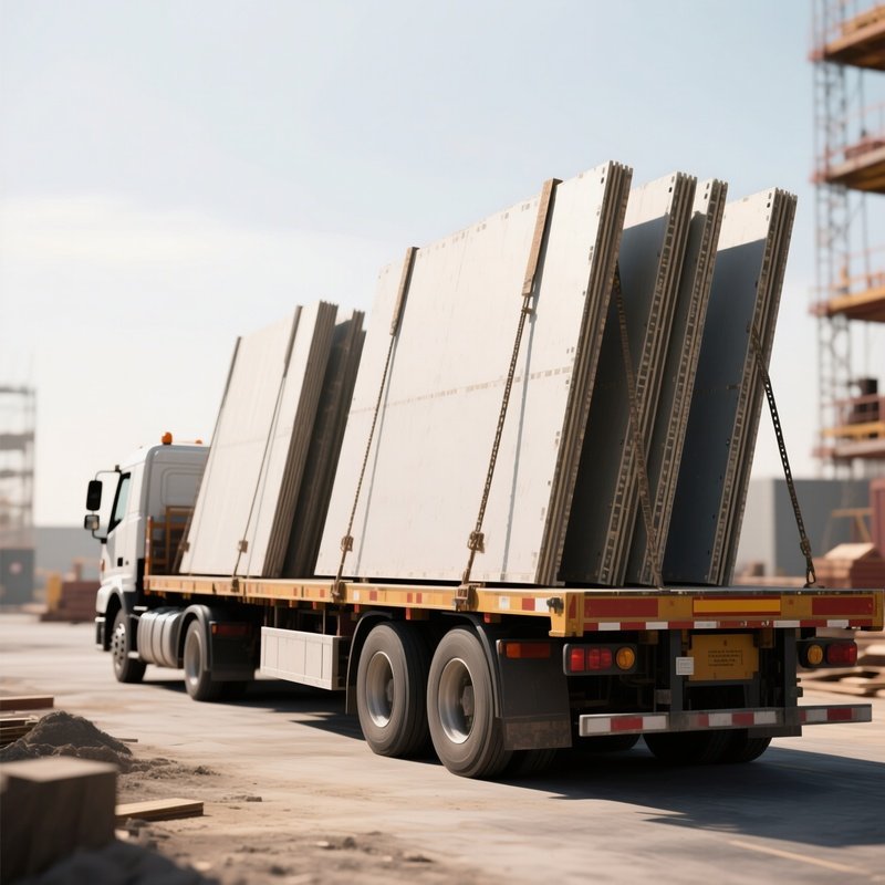 A Flatbed Truck Carrying Large Construction Panels