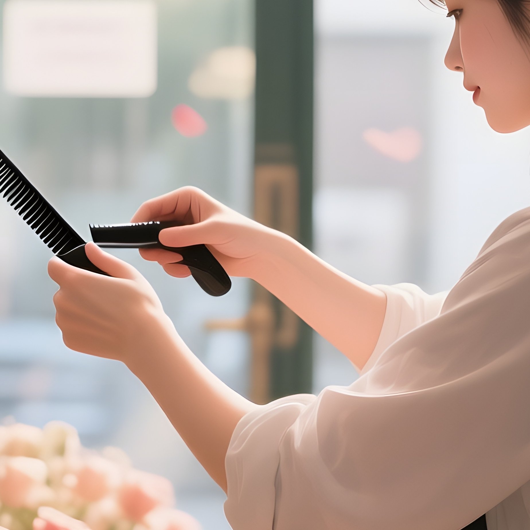 A Florist With Long Hair Tied Back Receives A Haircut Among Rows Of Blooming Roses, Fragrant Petals - Full Resolution Quality Preview