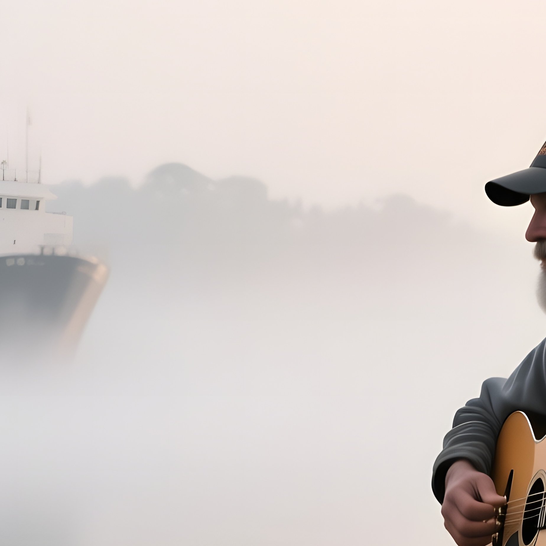 A Foggy Early Morning Dockyard In Sydney, Mist Rolling Over Water As A Fisherman Takes A Break To - Full Resolution Quality Preview