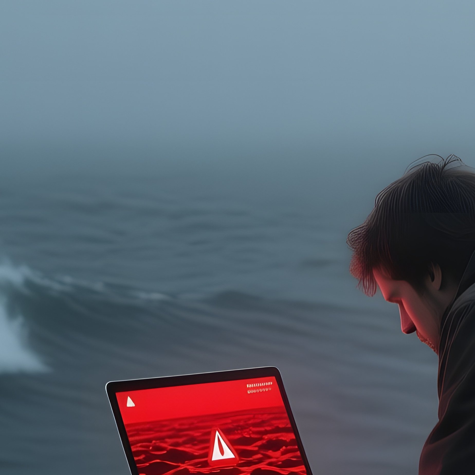 A Foggy Early‑Morning Pier With Wooden Planks Slick With Dew, A Lone Individual Hunched Over A - Full Resolution Quality Preview