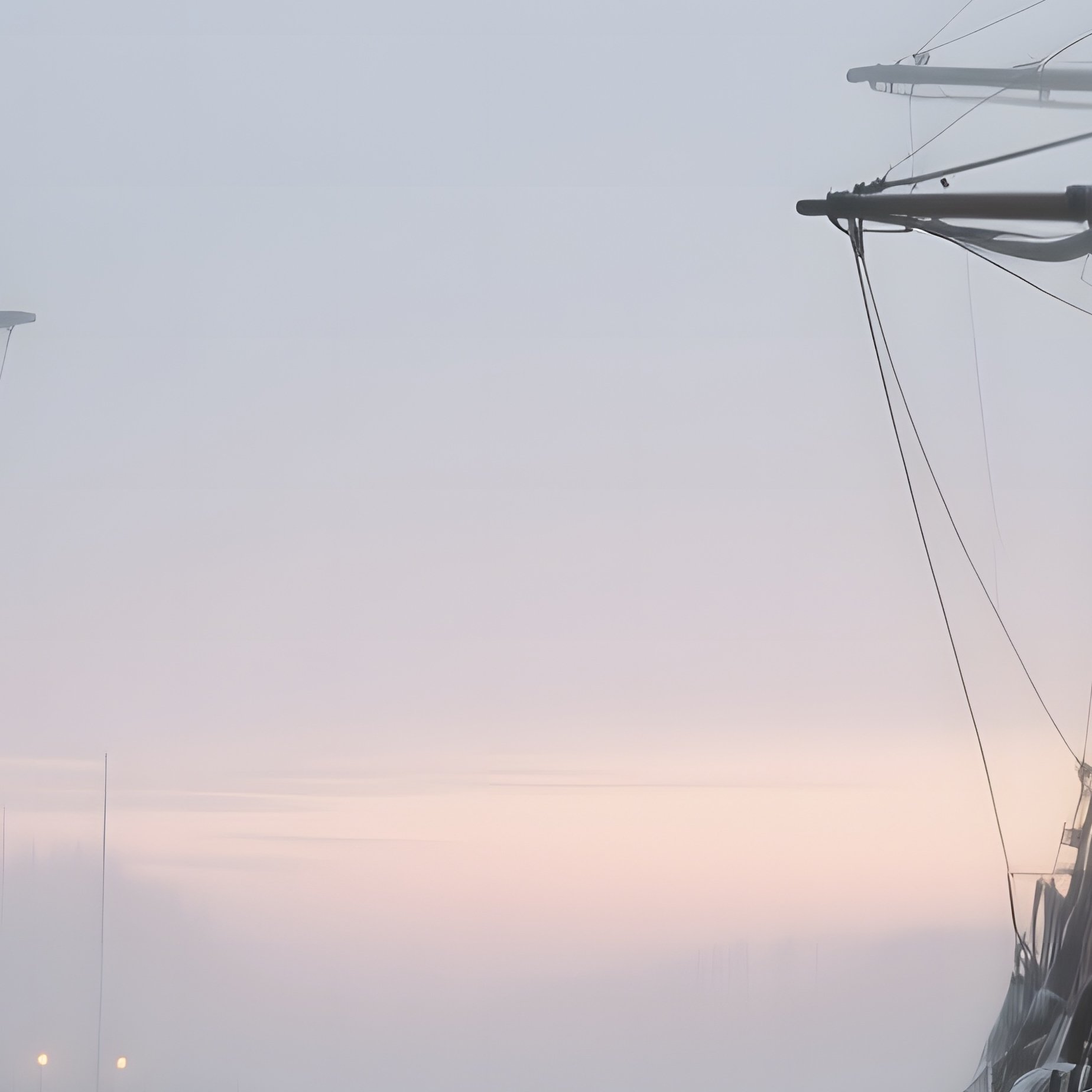 A Foggy Harbor At Dawn In Late Winter, Ships Moored, Lanterns Flickering, Muted Gray Sky Reflected - Full Resolution Quality Preview