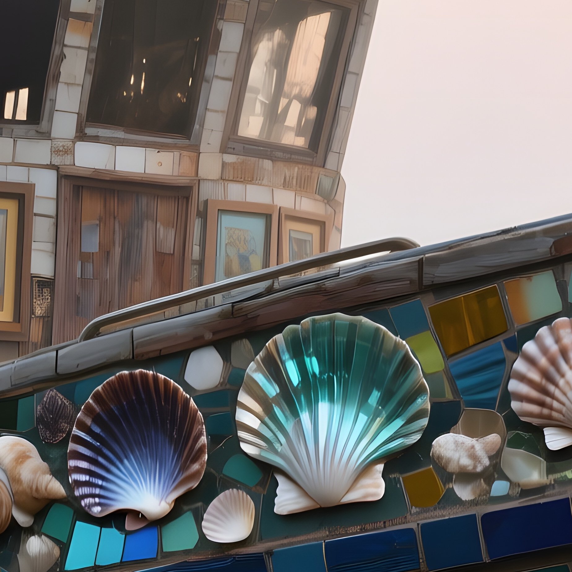 A Foggy Harbor At Sunrise, Abandoned Fishing Boats Repurposed As Galleries, Their Hulls Covered In - Full Resolution Quality Preview