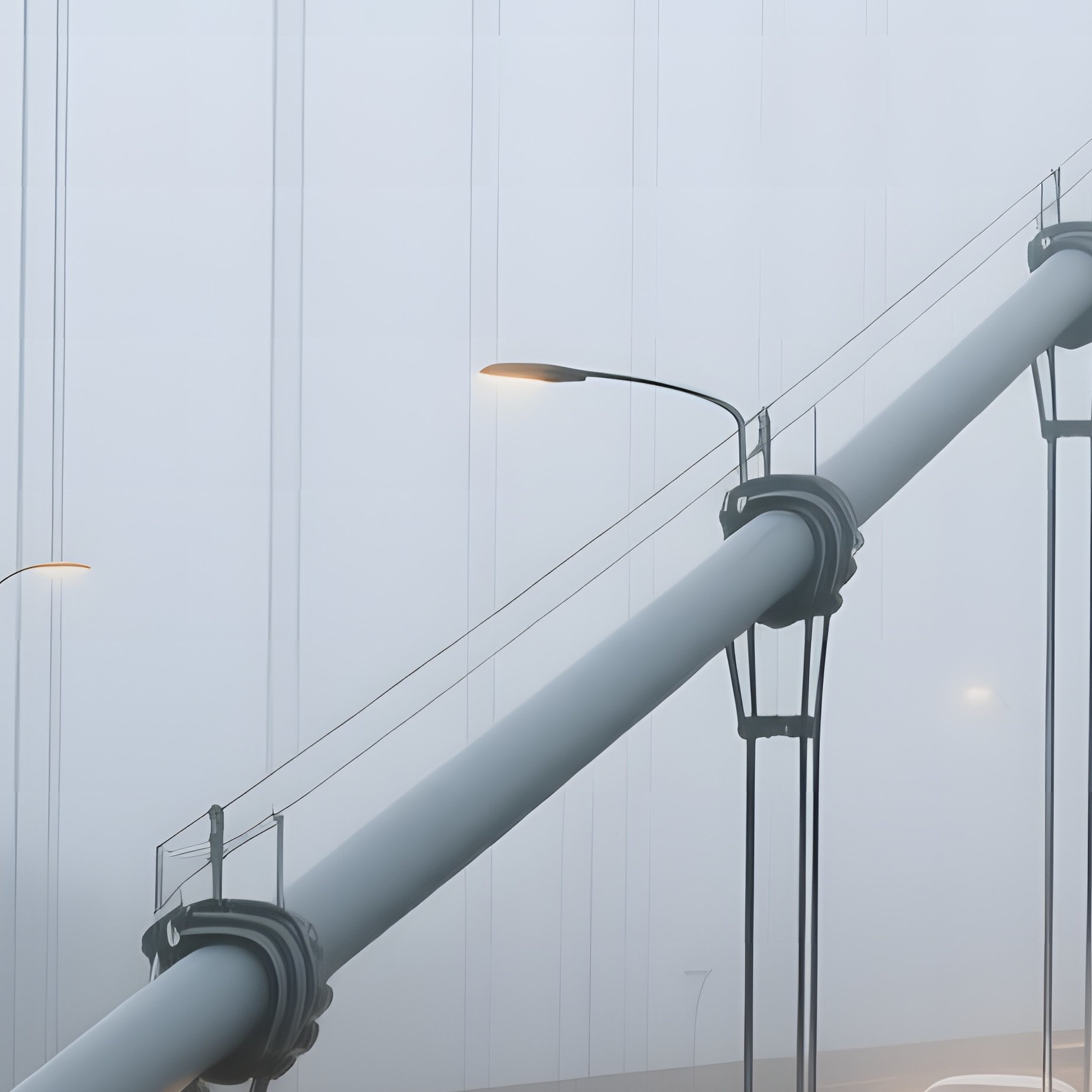 A Foggy Morning At A Sleek Steel Bridge With Clean Lines, Cars Moving Like Glints Of Light Across - Full Resolution Quality Preview