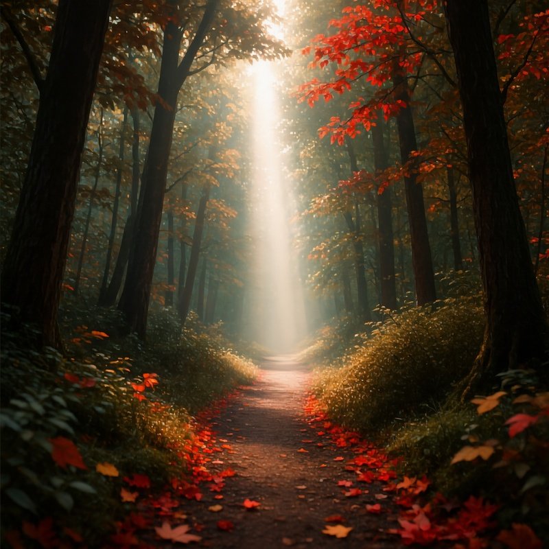 A Forest Path Leading Into A Bright Light Forest Path
