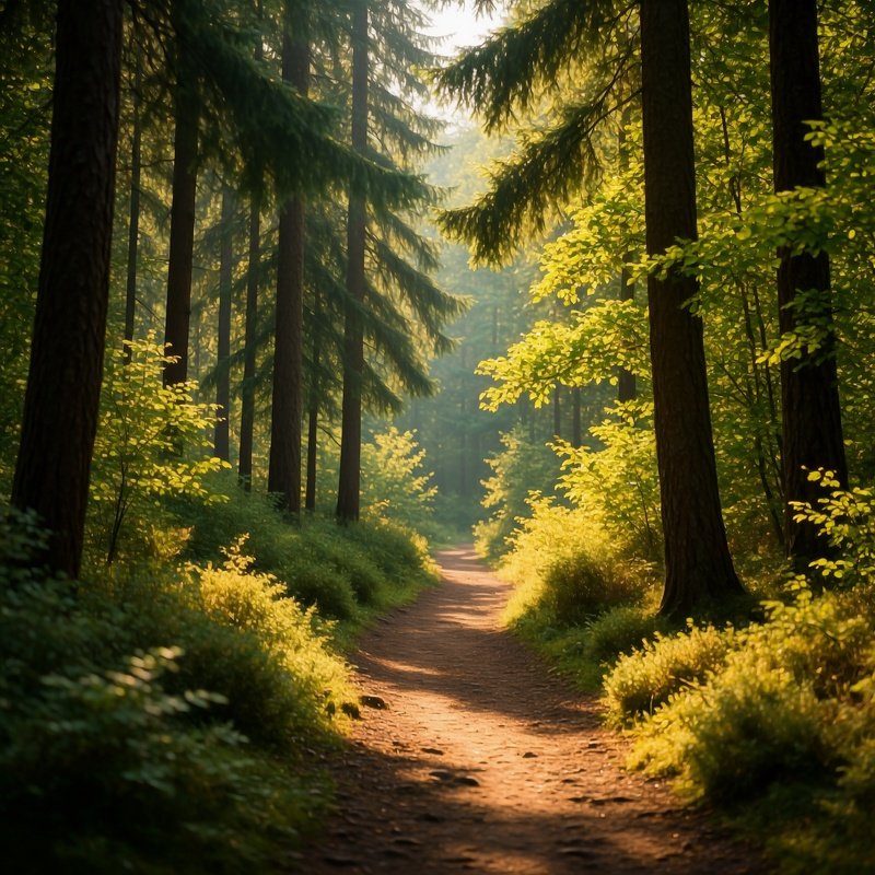 A Forest Path Leading Through Dense Trees Forest Nature