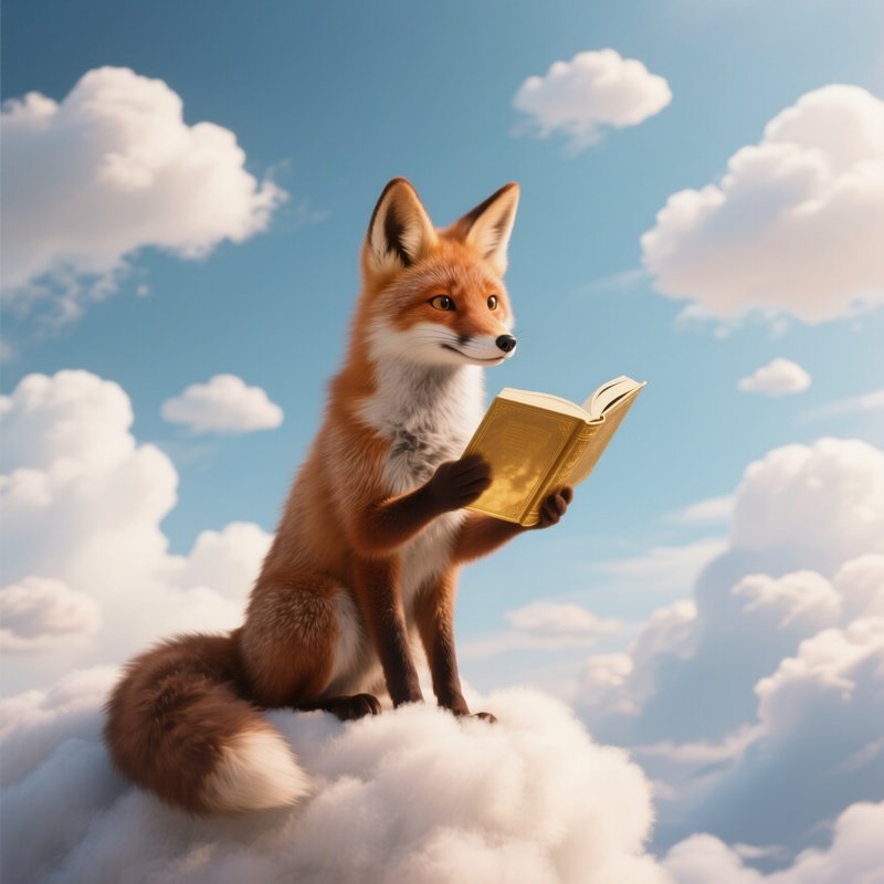 A Fox Reading Bedtime Stories To Clouds