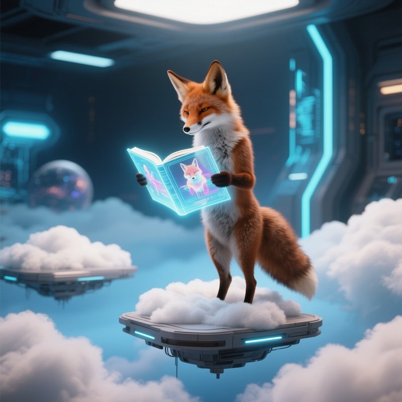 A Fox Reading Bedtime Stories To Clouds