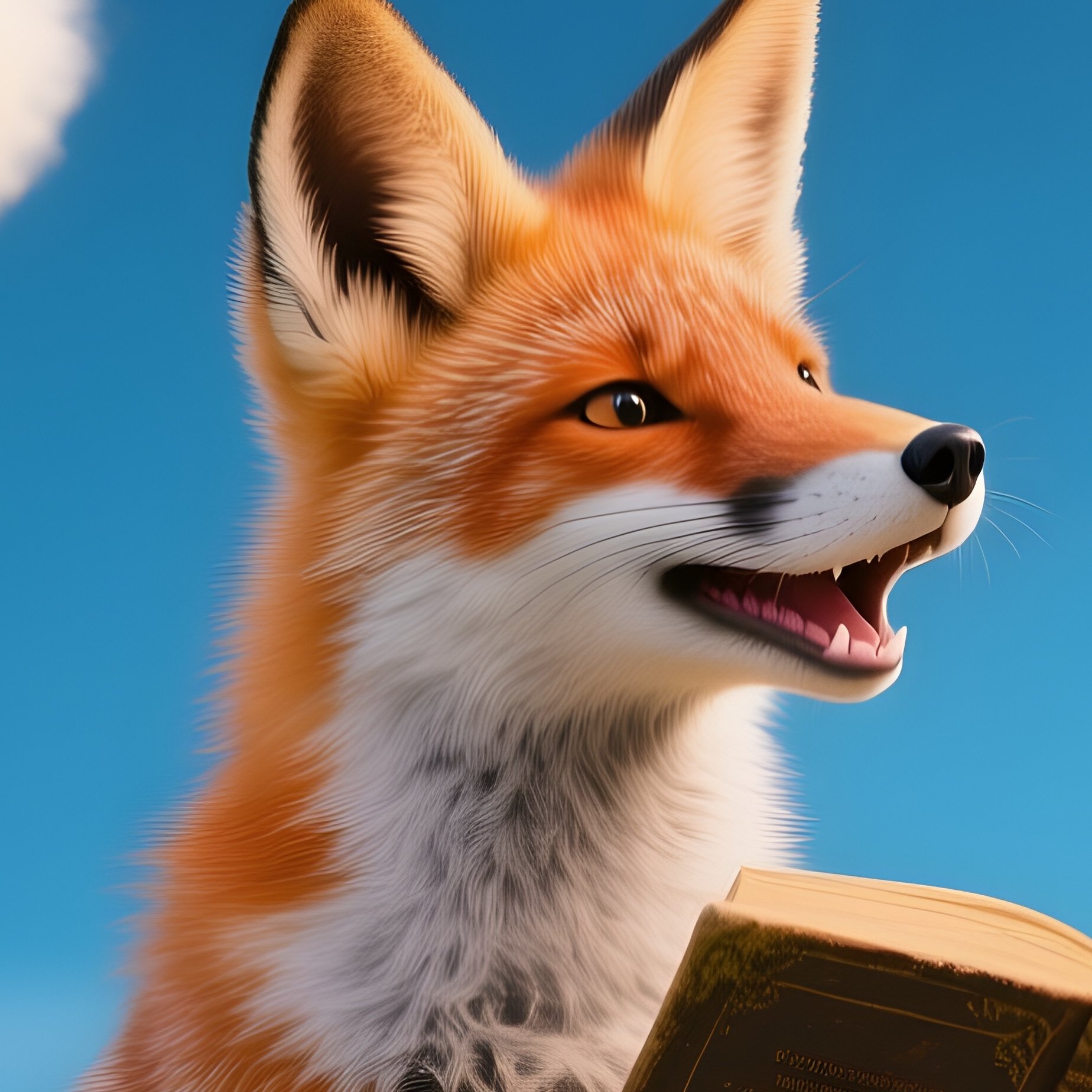 A Fox Reading Bedtime Stories To Clouds In A Realistic Art Style - Full Resolution Quality Preview