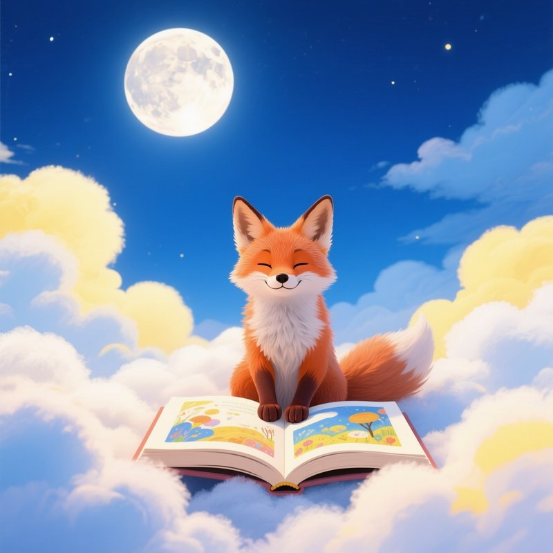 A Fox Reading Bedtime Stories To Clouds In A Romantic Night Sky