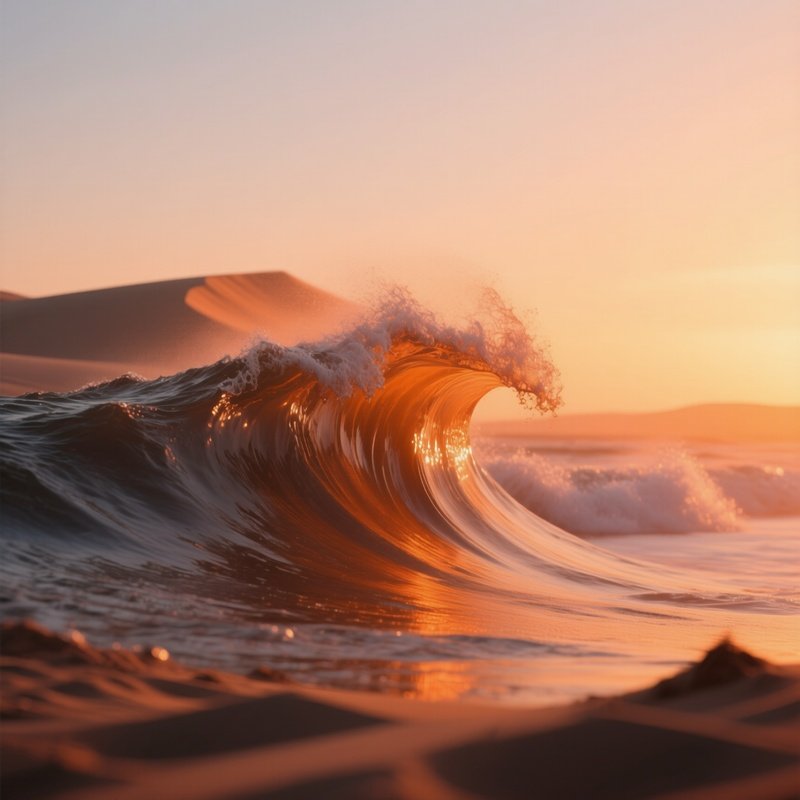 A Fragile Sand Dune Wave Cresting In Orange Sunset Light.