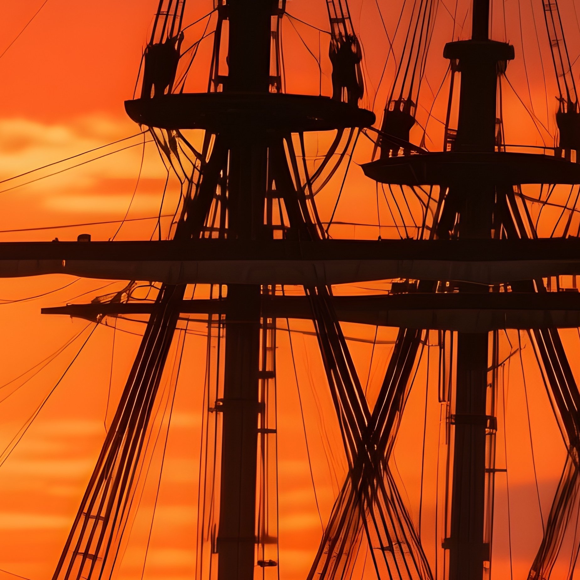 A Frigate Silhouetted Against A Fiery Orange Sunset - Full Resolution Quality Preview