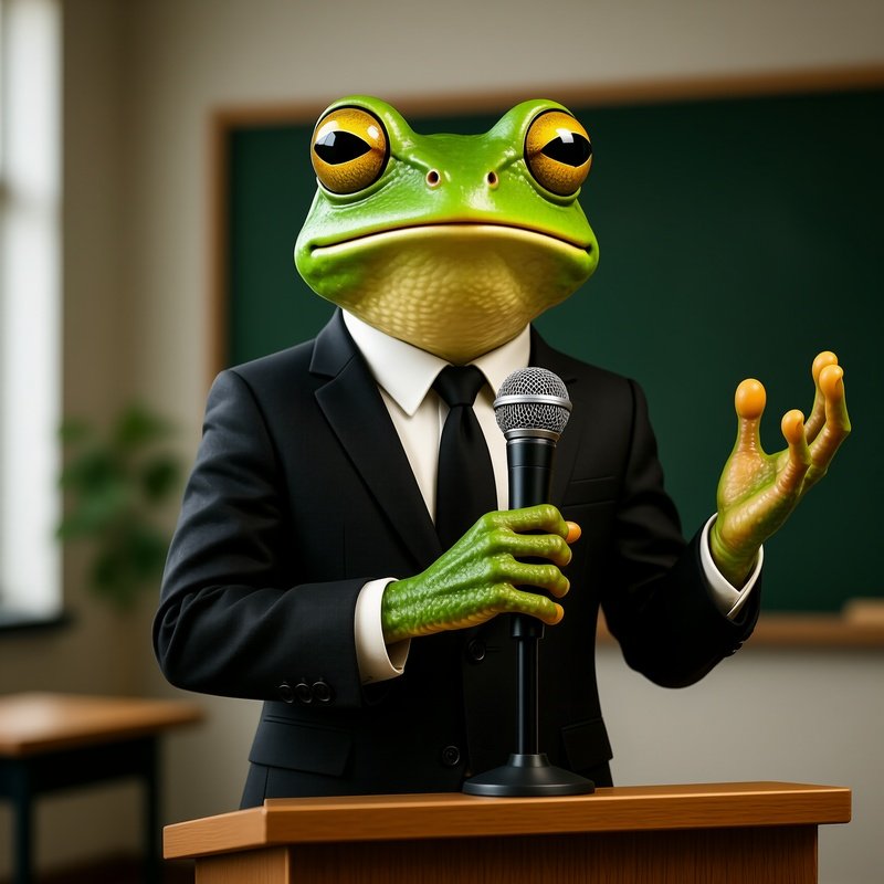 A Frog In A Suit Giving A Motivational Speech