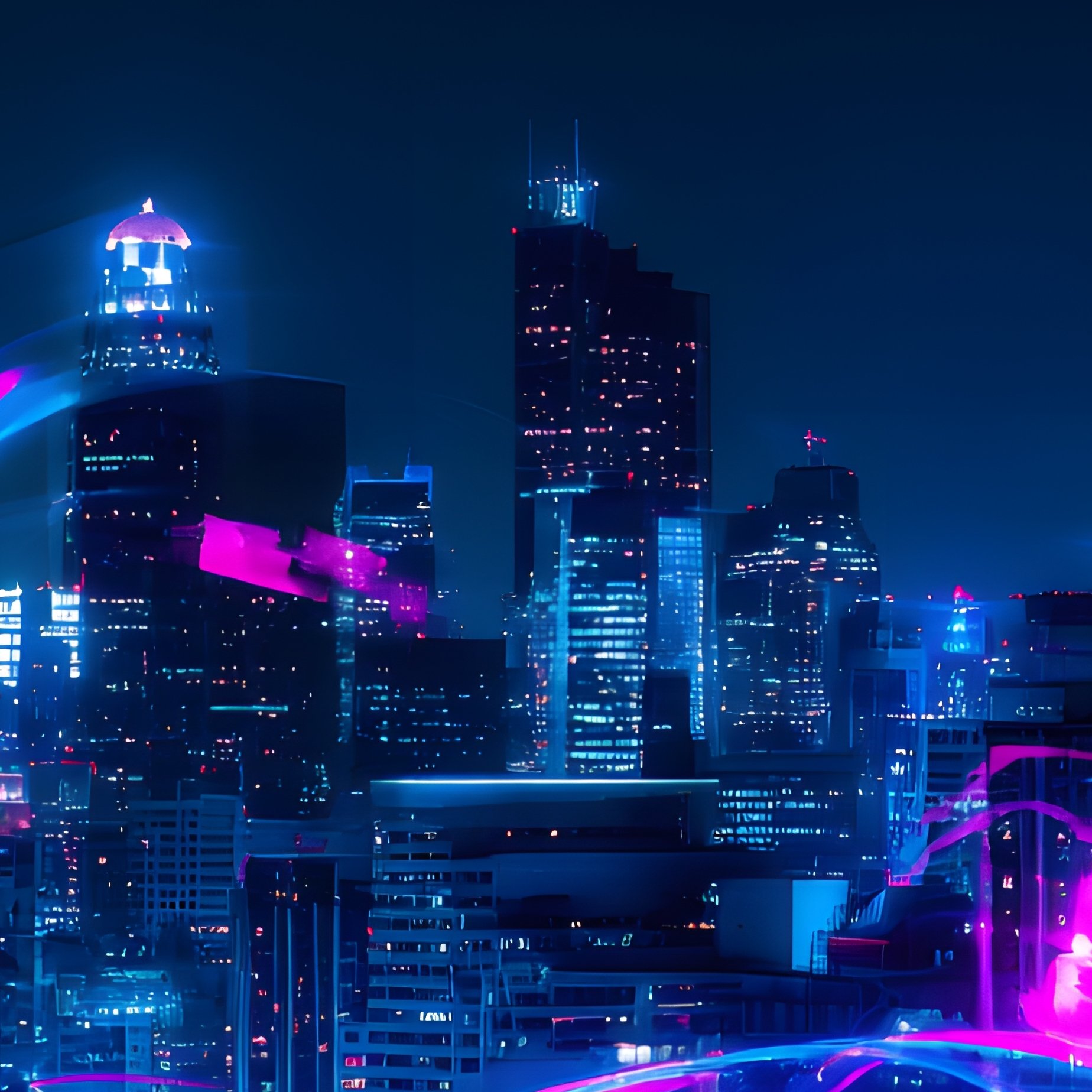A Futuristic Cityscape At Night With Neon Light Trails Futuristic - Full Resolution Quality Preview