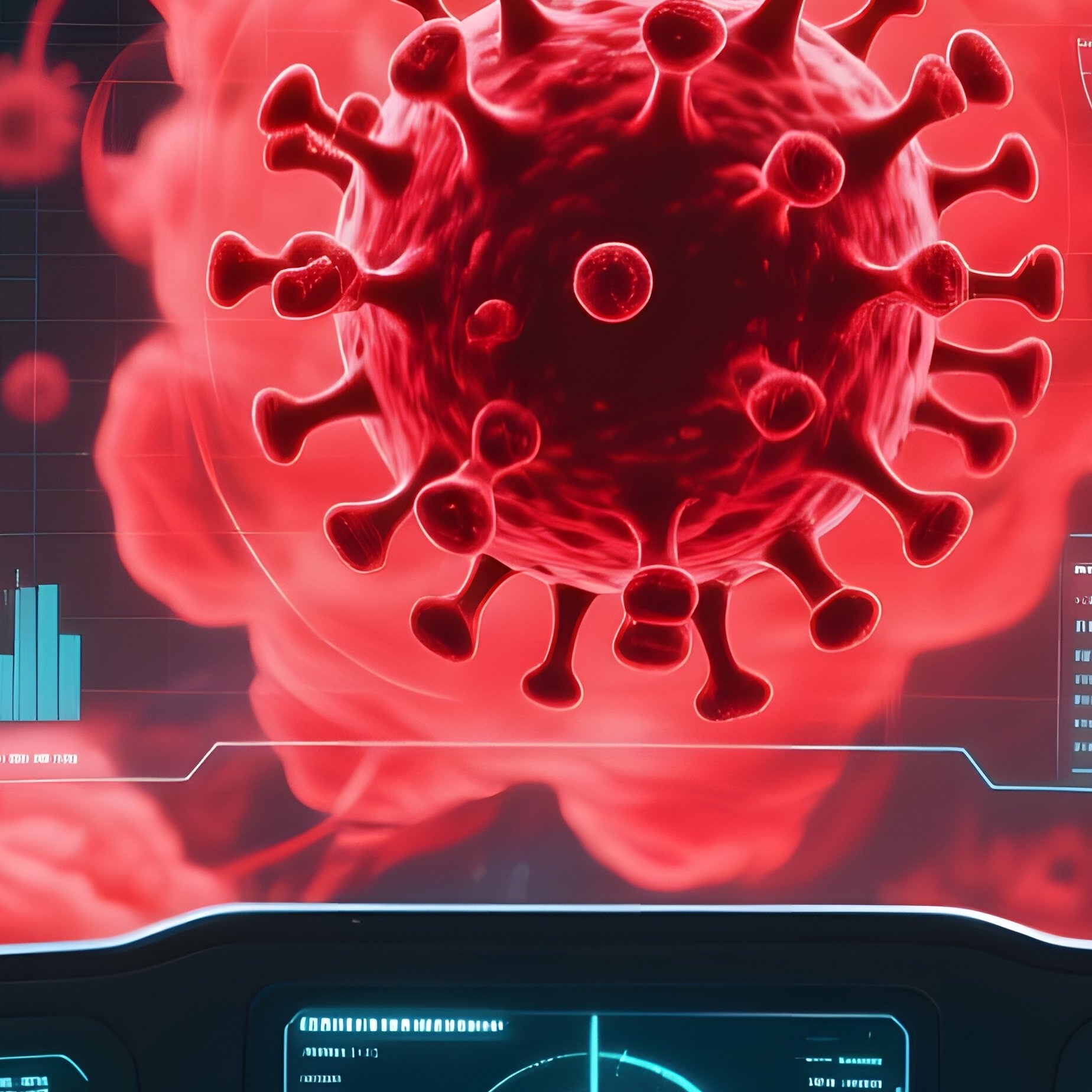A Futuristic Cockpit Of A Spacecraft, Where An Alarmed Ai Displays Swirling Red Virus Clouds - Full Resolution Quality Preview