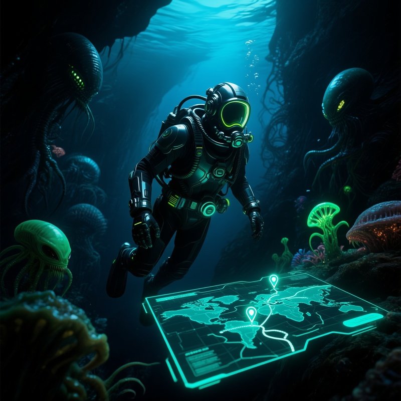 A Futuristic Concept Of A Deep Sea Diver Exploring The Abyss