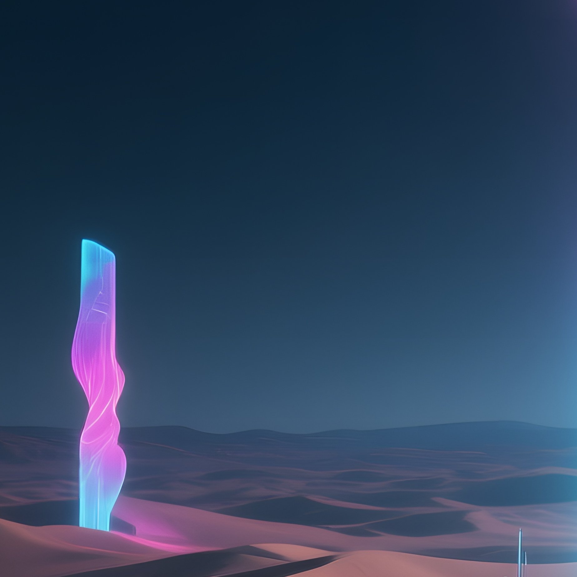 A Futuristic Desert Outpost At Night, Where Sand Dunes Are Dotted With Towering Holographic - Full Resolution Quality Preview