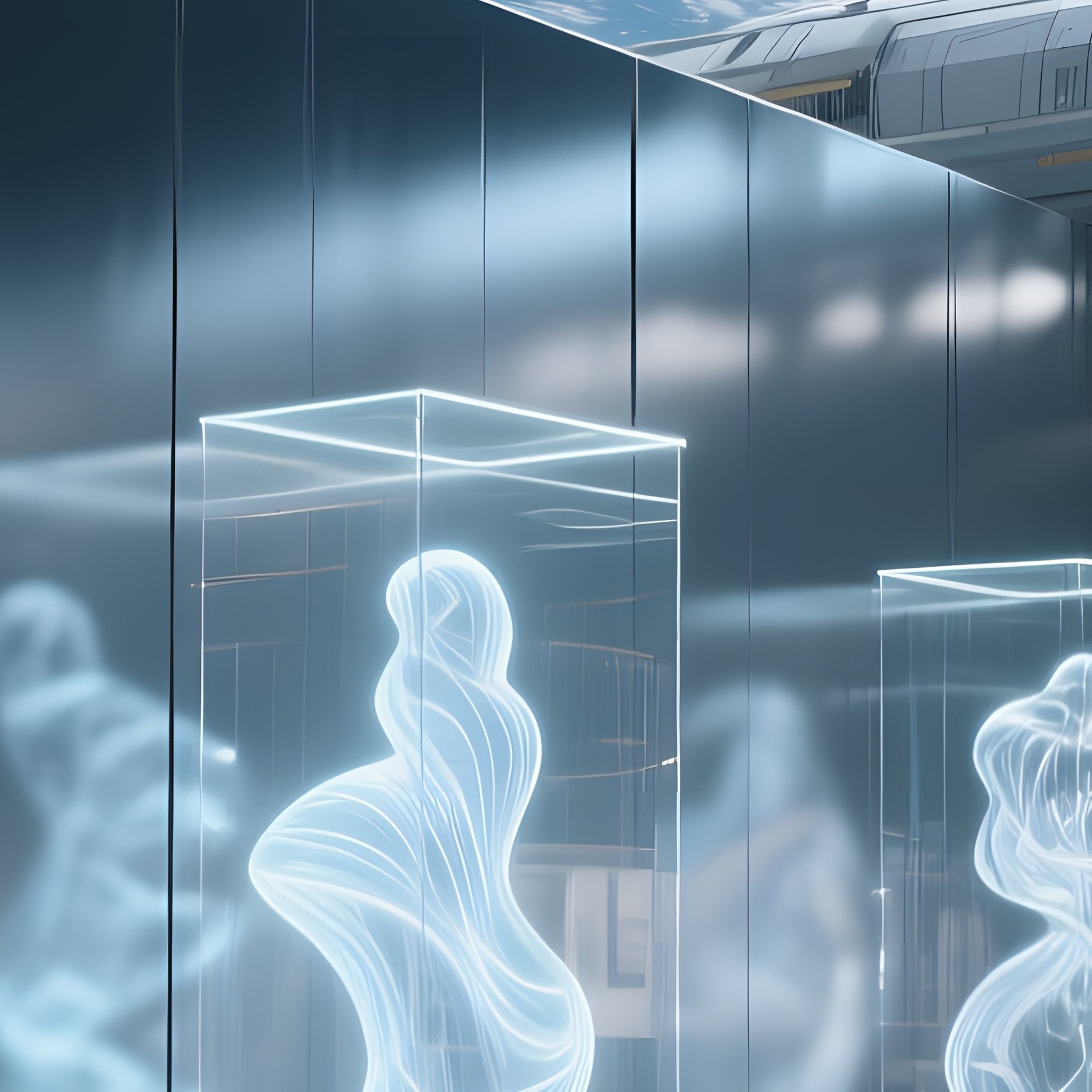 A Futuristic Gallery On A Space Station Orbiting Earth, Walls Of Transparent Aluminum Displaying - Full Resolution Quality Preview