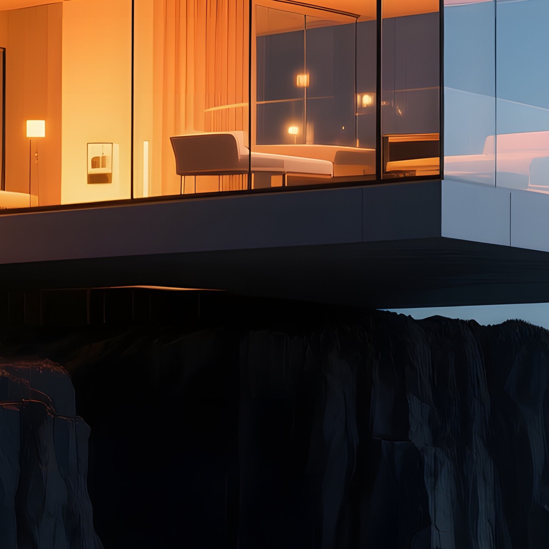 A Futuristic Glass‑Capped Home Built Into A Cliff Of Dark Basalt, Its Interior Glowing Warm Amber - Full Resolution Quality Preview