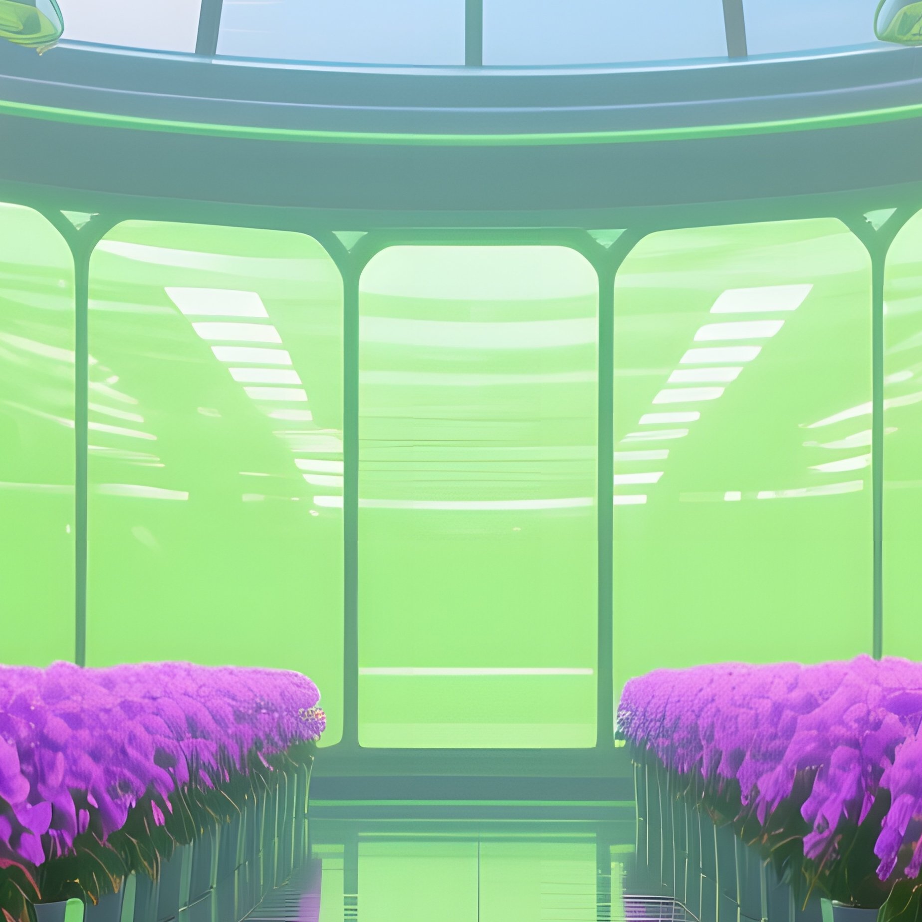 A Futuristic Greenhouse Dome With Climate‑Controlled Lighting, Rows Of Pop‑Art Begonias In Electric - Full Resolution Quality Preview