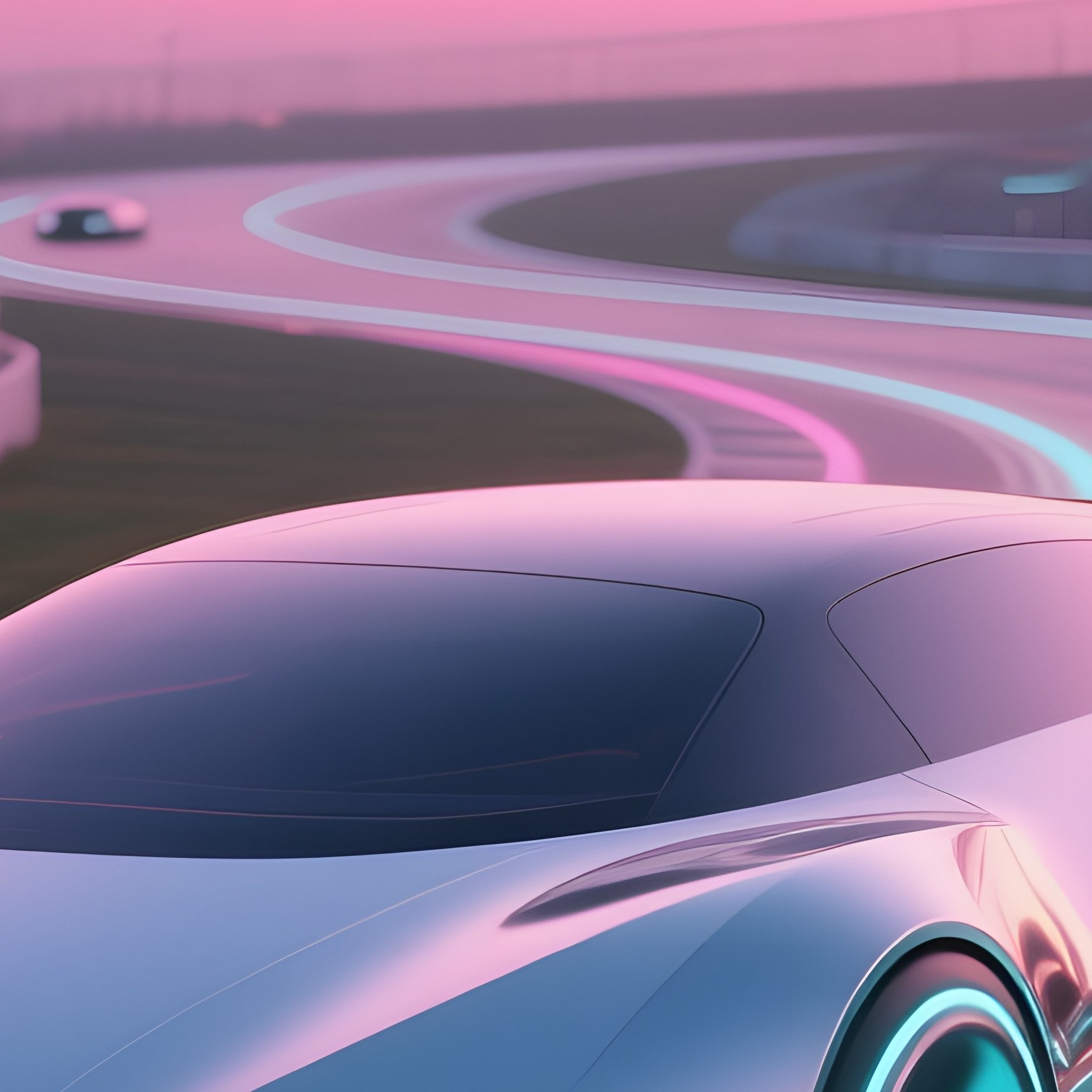 A Futuristic Hovercar Race Track At Dawn, Sleek Vehicles Rendered In Reflective Chrome‑Tone Clay, - Full Resolution Quality Preview