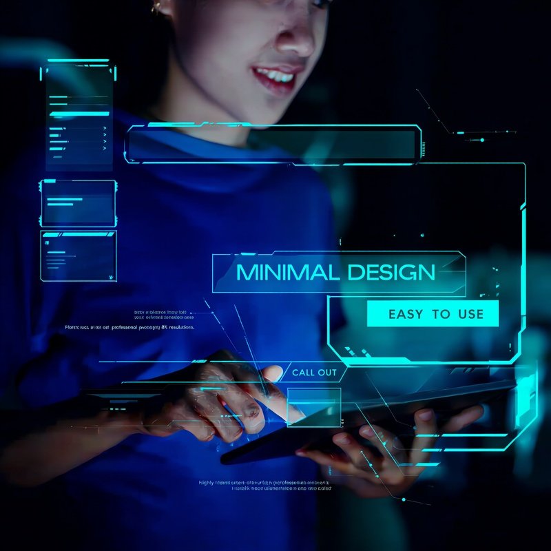 A Futuristic Interface Overlay On A Person Using A Tablet
