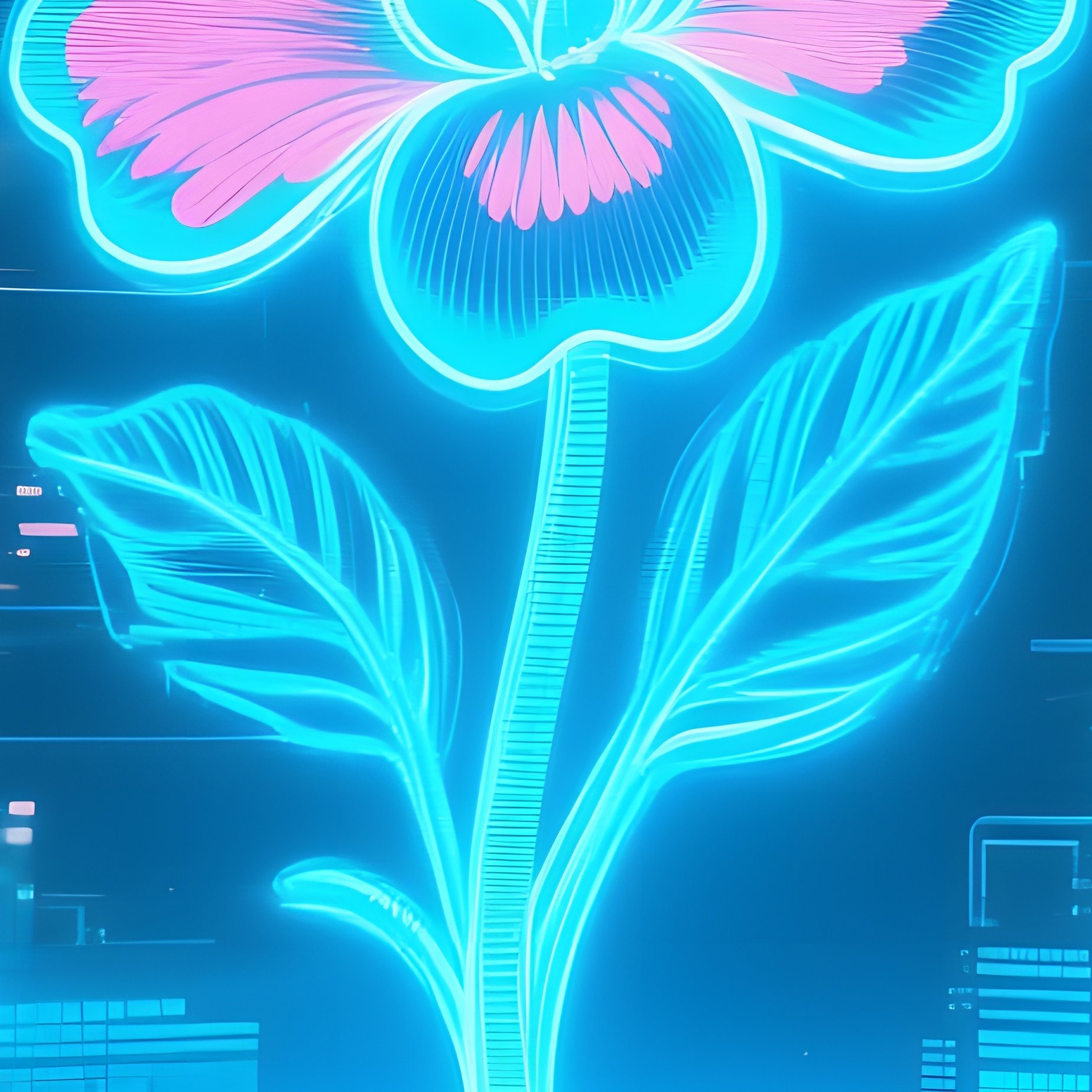 A Futuristic Laboratory Where Scientists Examine Holographic Pop‑Art Flowers Projected In 3D, Neon - Full Resolution Quality Preview