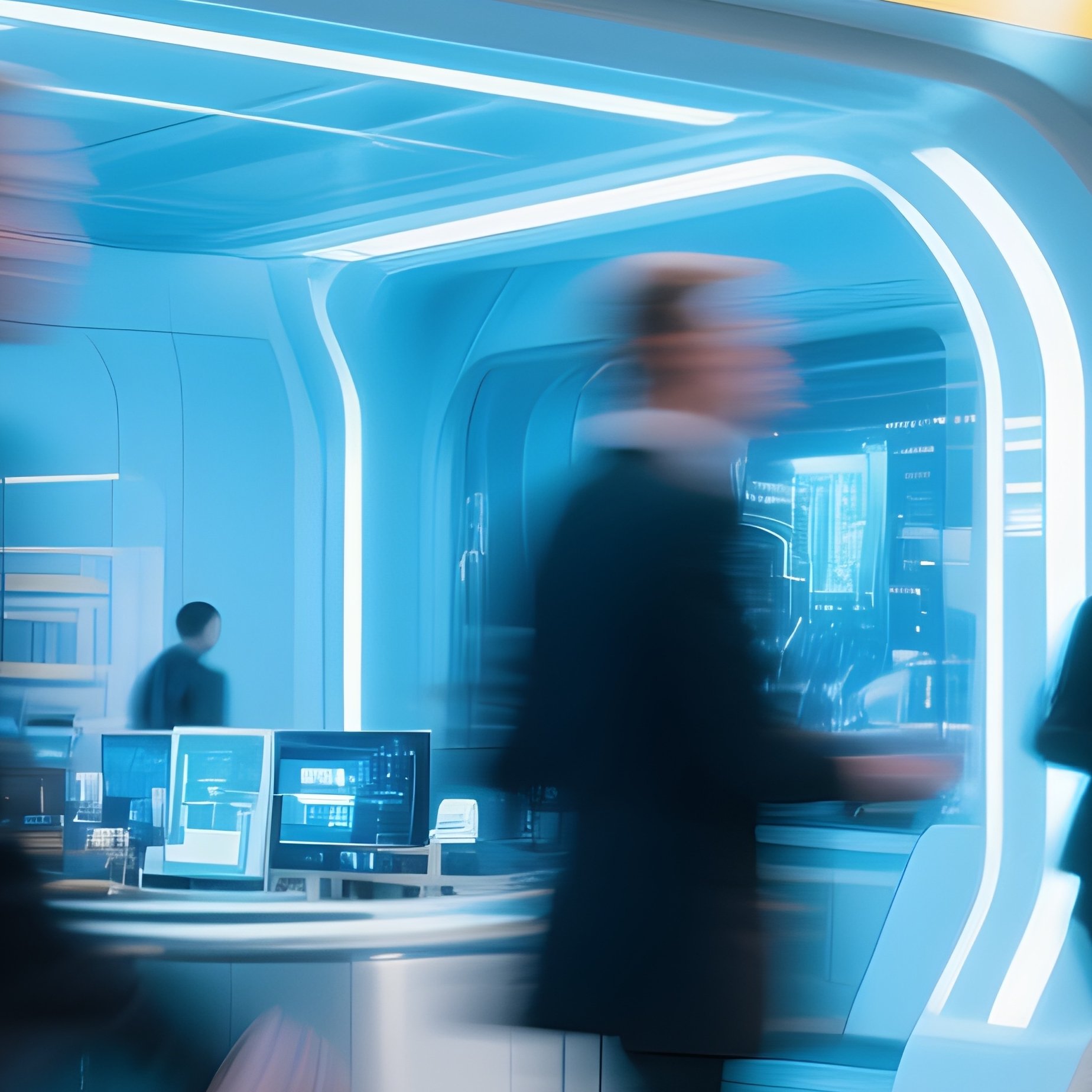 A Futuristic Office Hallway With Motion Blur - Full Resolution Quality Preview