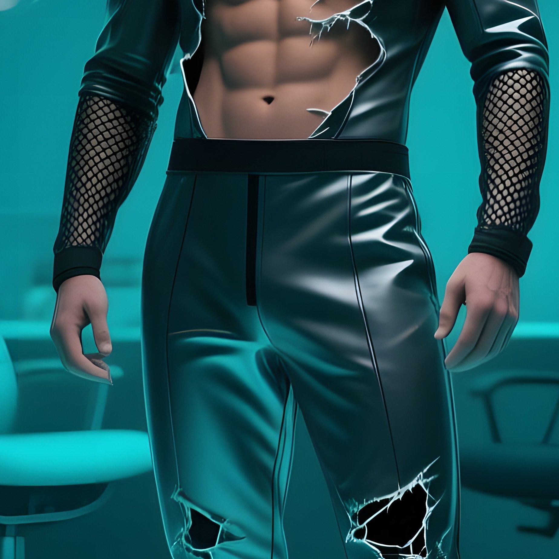 A Futuristic Pod Office Capsule, A Ripped Man In A Sleek Jumpsuit With Breathable Mesh Revealing - Full Resolution Quality Preview