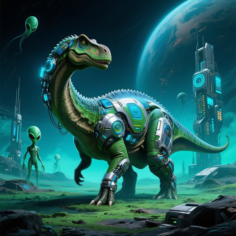 A Futuristic Science Fiction Illustration Of An Apatosaurus