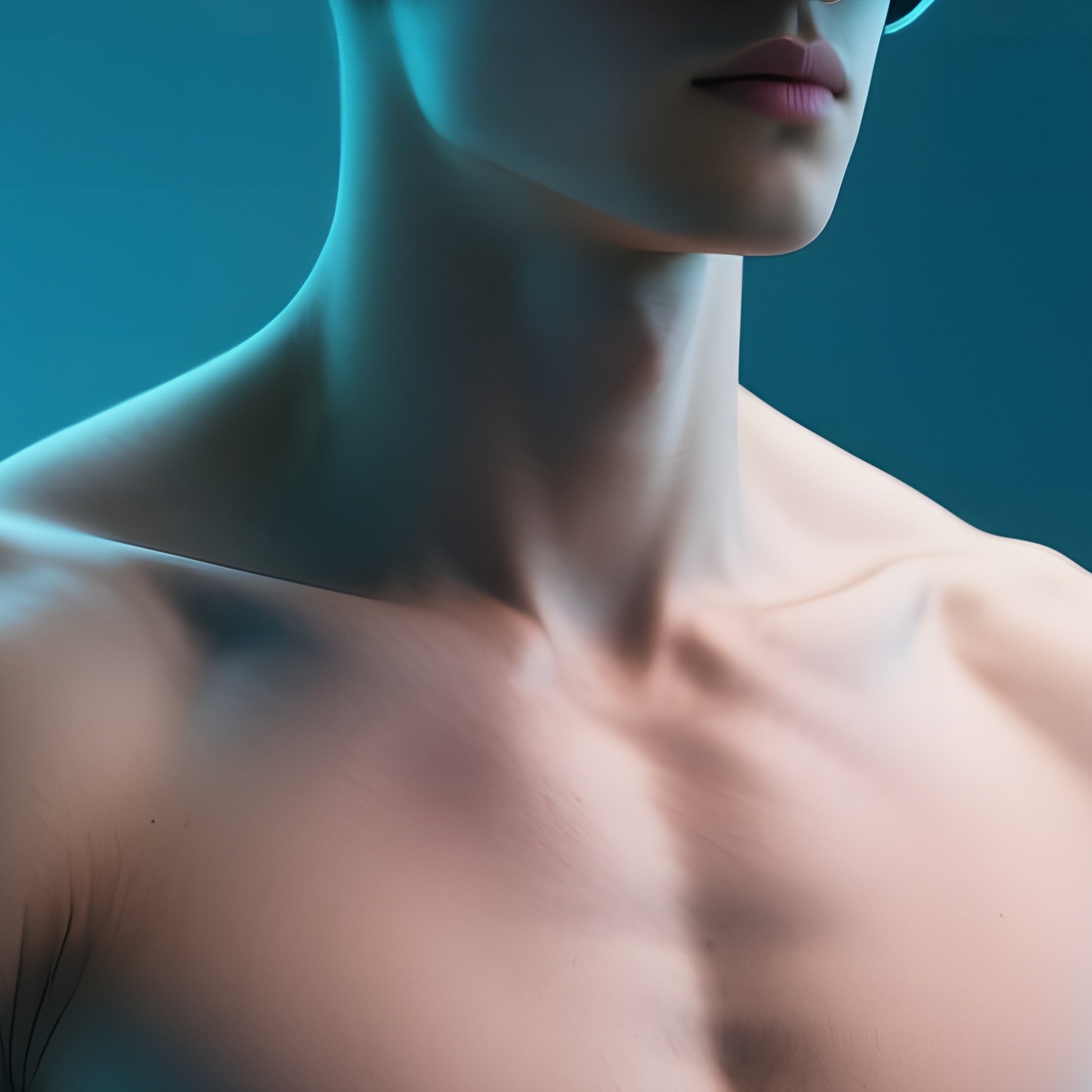 A Futuristic Vr Studio, A Fit Man Wearing A Sleek Headset, His Torso Exposed, Surrounded By - Full Resolution Quality Preview