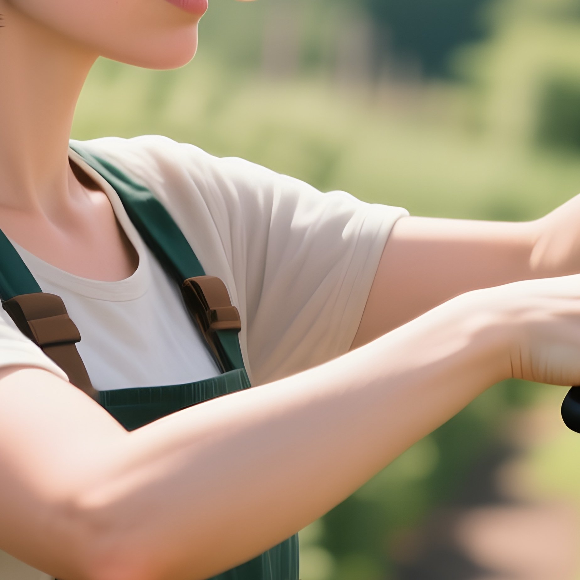 A Gardener With A Practical Bob Trims Her Hair Among Rows Of Tomatoes And Sunflowers, Midday Sun - Full Resolution Quality Preview